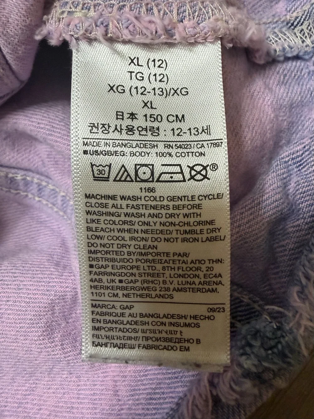 GAP Kids XL 12 Pink Lilac Acid Wash Cropped Denim Jacket